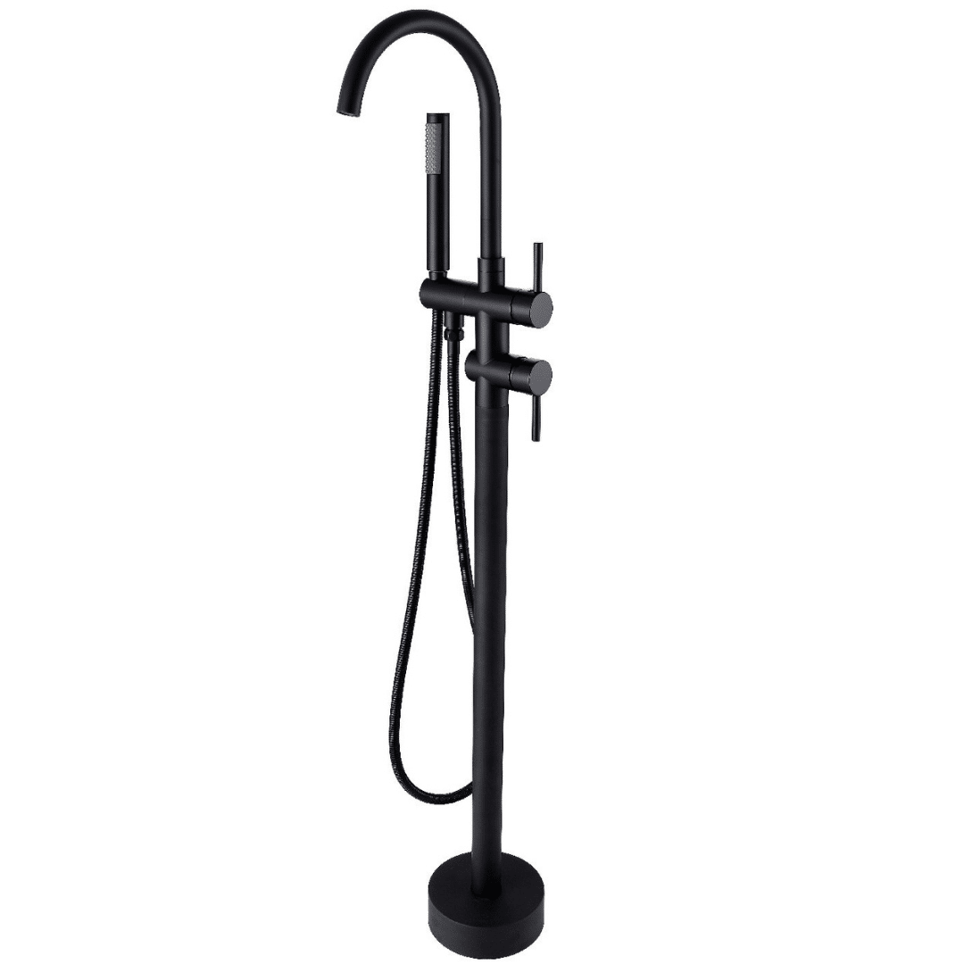 Baterie Cada Besco Freestanding Illusion Negru Mat, Set Instalare In Pardoseala Inclus