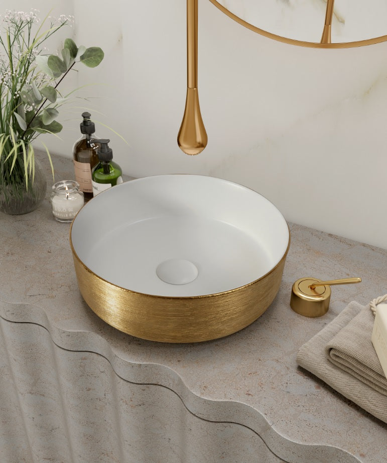 Lavoar Mosavit Fiona oro Bianco, Auriu, pe blat 35x35x12 cm