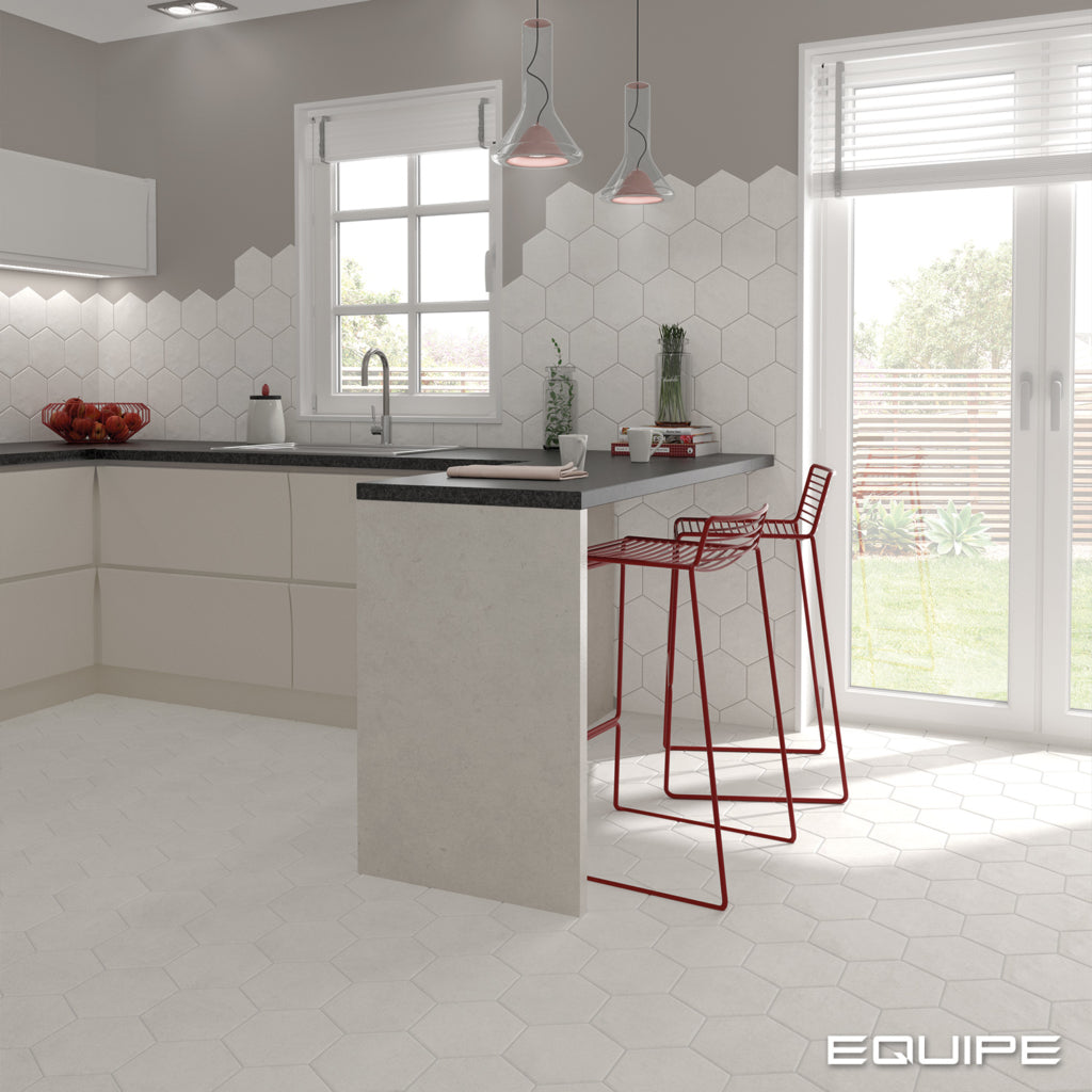 Gresie Equipe, Hexatile Cement White, Mat, Aspect Uni, 17,5x20cm