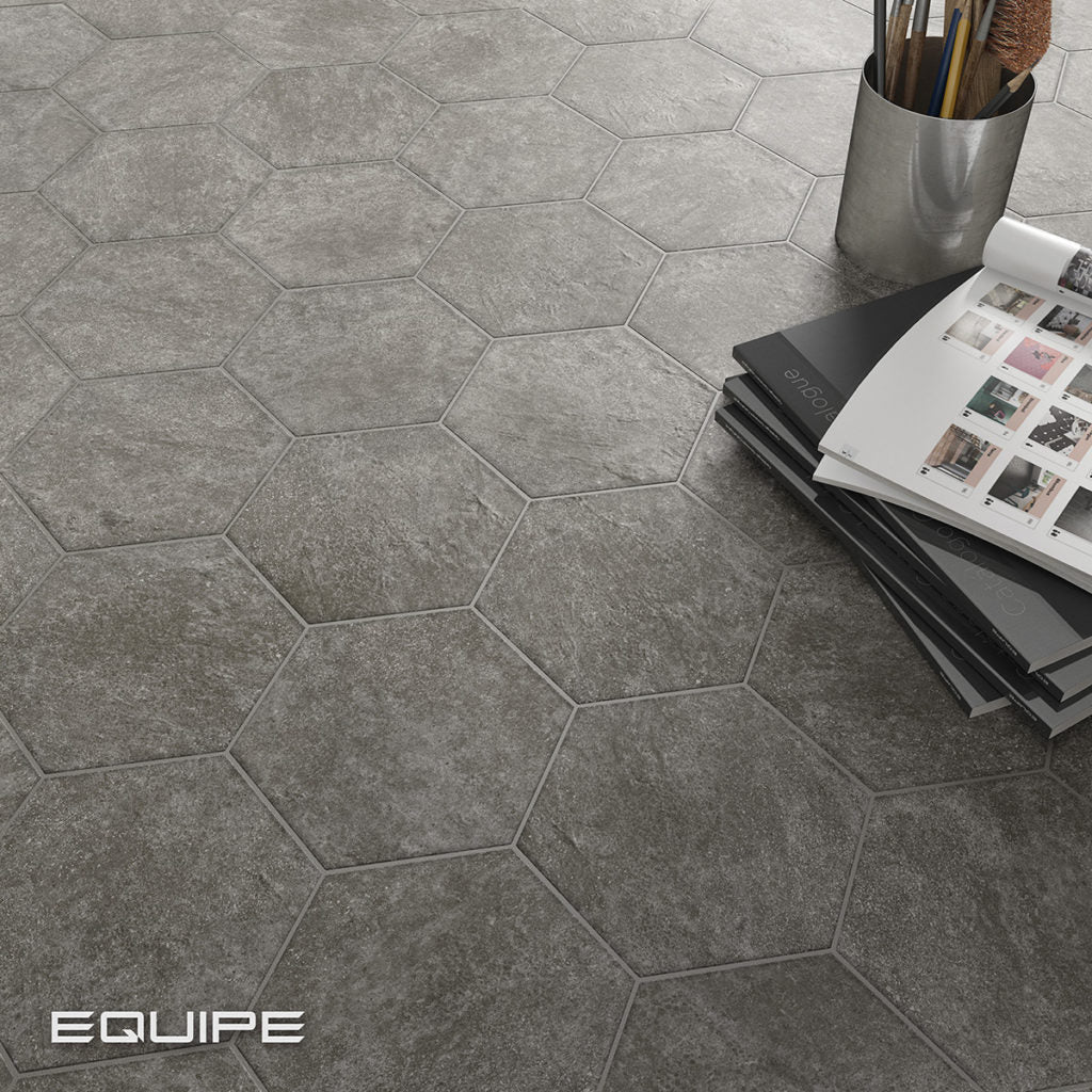 Gresie Equipe, Hexatile Cement Black, Mat, Aspect Uni, 17,5x20cm