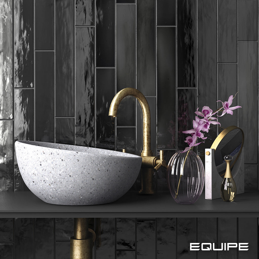 Faianta Equipe Manacor Black, Lucios, Aspect Uni, 6,5x40cm