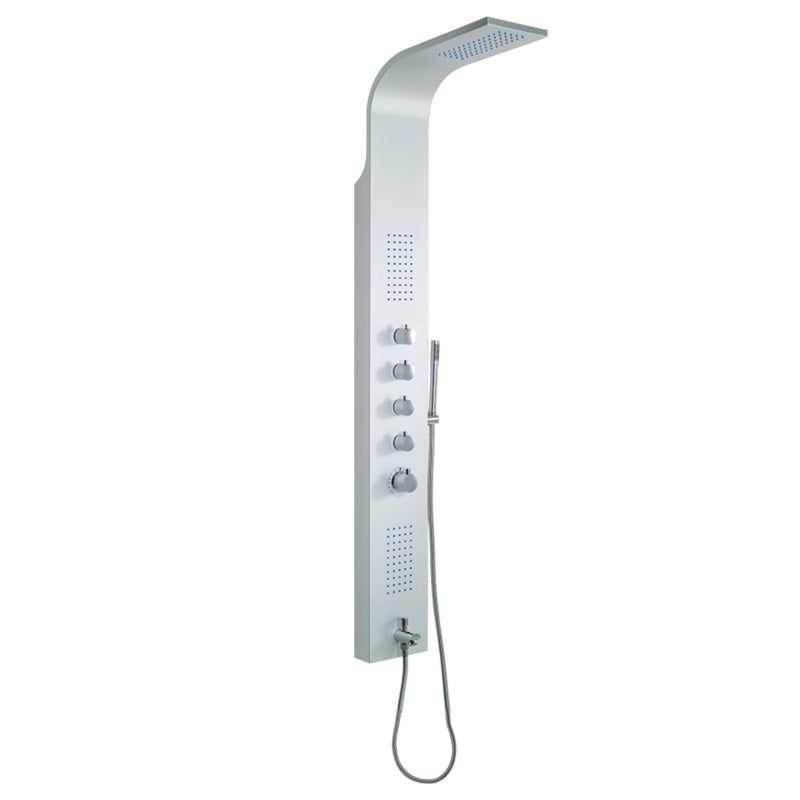 Panou de dus WELLIS MARINER SILVER, 19X50X160 cm, corp panou argintiu, vopsit in camp electrostatic, dus senzorial cu 2 duze, dus de tavan cu efect de ploaie, para de dus, baterii  independente pentru  dus, baterie pe partea inferioara