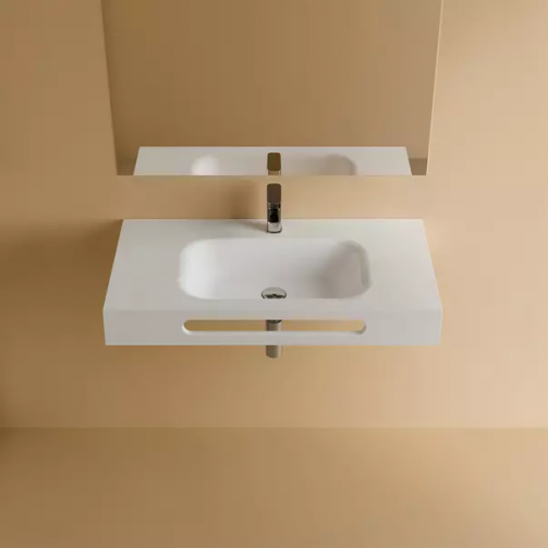 Lavoar Cast Marble Oslo 91X46 Cm, Fara Preaplin, Compozit Mineral, Alb Mat (Montaj Pe Console)