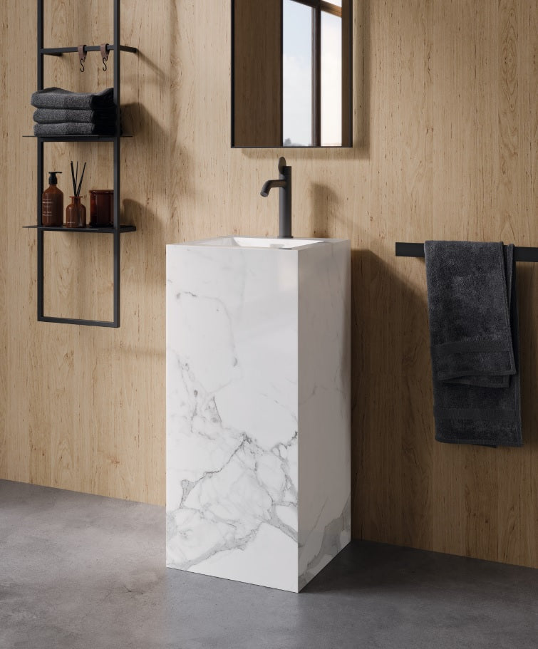 Lavoar Mozavit Lara Calacatta, freestanding, ceramica marmura 40x40x90