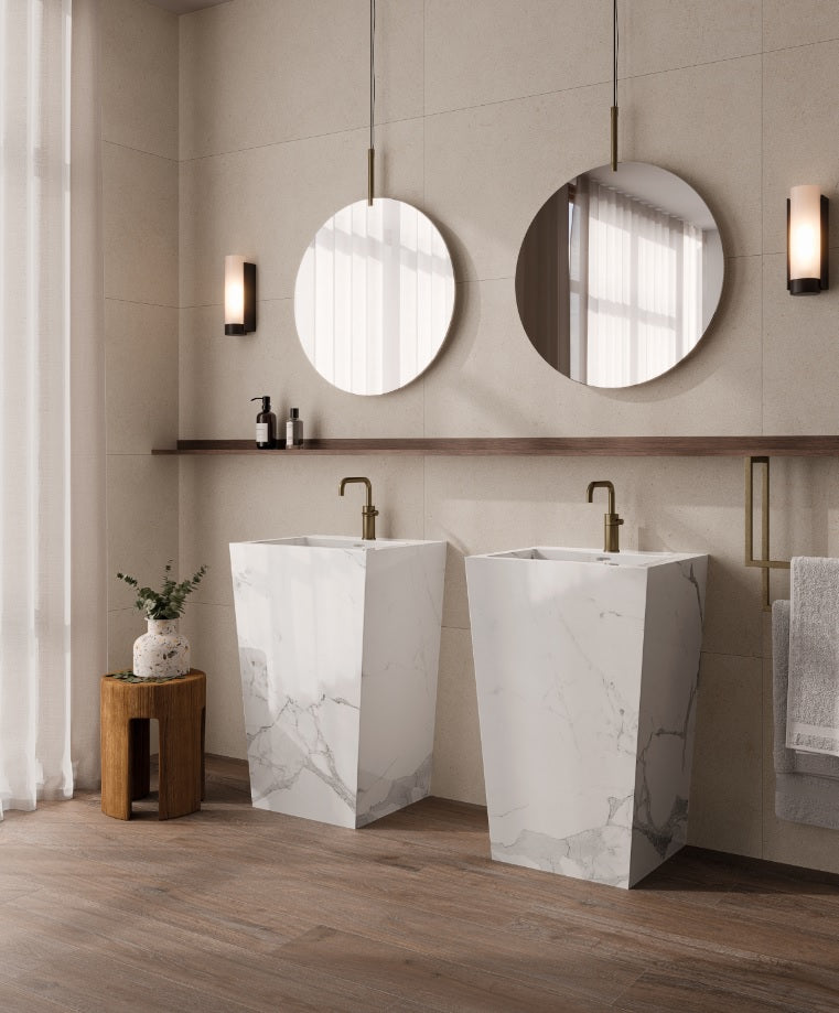 Lavoar Mosavit Pedestal Tonia Calacatta, freestanding, aspect marmura, 48x48x90