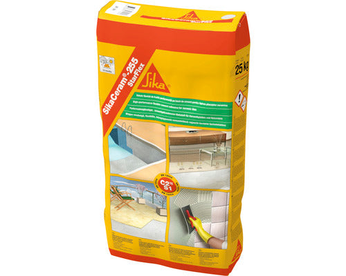 Adeziv flexibil Sika Ceram Starflex 255 C2 TE S1 pentru gresie și faianță de dimensiuni medii și mari pentru interior și exterior 25 kg gri