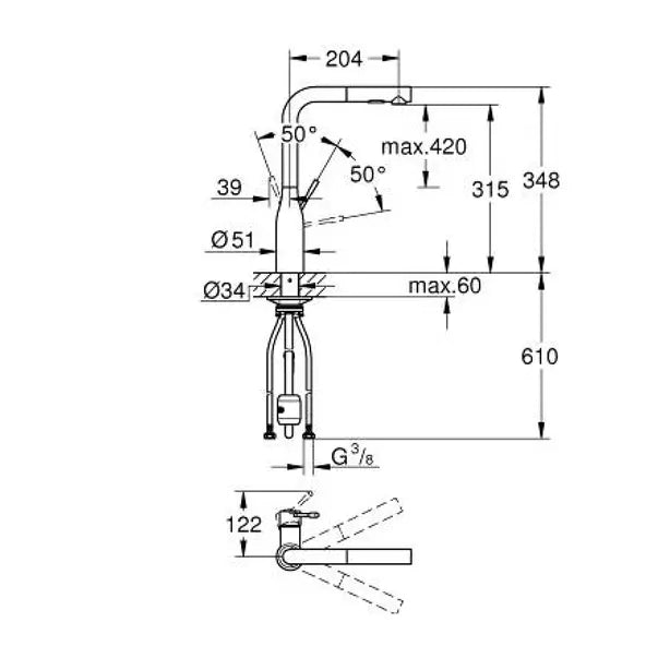 Baterie Bucatarie Grohe Essence Pipa Extractibila, 2 Jeturi, Pivotare 360, Negru Mat