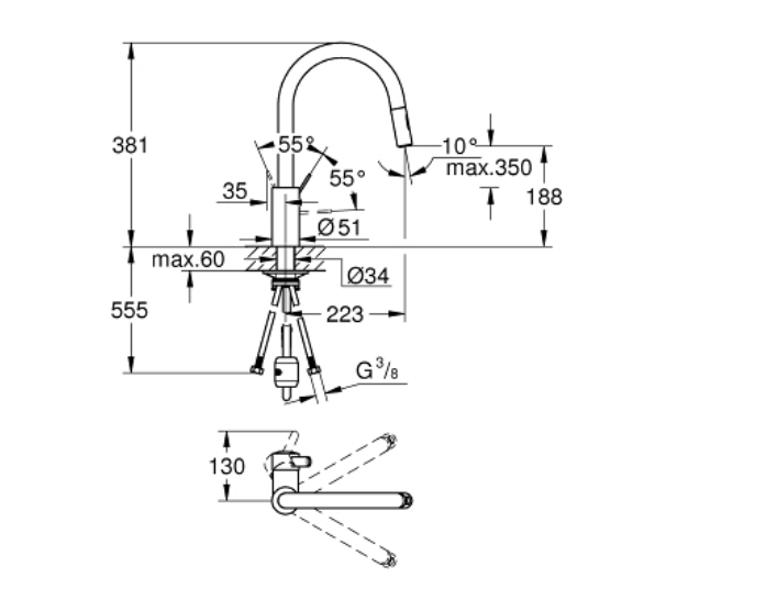 Baterie Bucatarie Grohe Eurosmart Cosmopolitan Pipa Inalta Extractibila