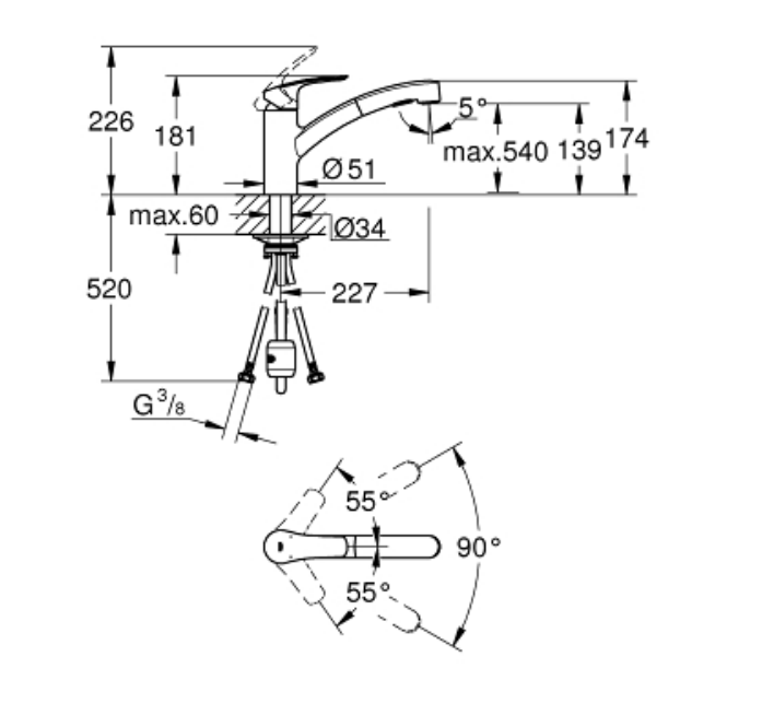 Baterie Bucatarie Grohe Eurosmart New Cu Pipa Extractibila