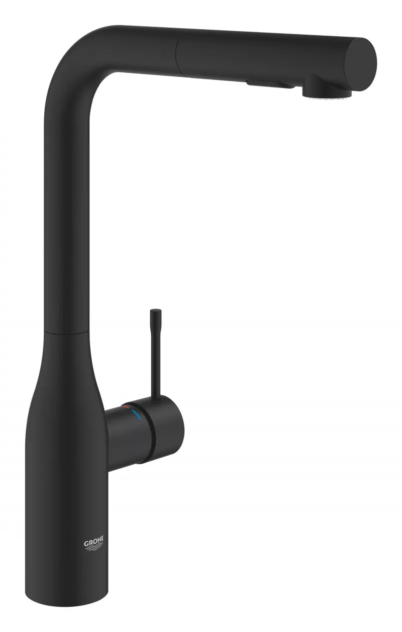Baterie Bucatarie Grohe Essence Pipa Extractibila, 2 Jeturi, Pivotare 360, Negru Mat