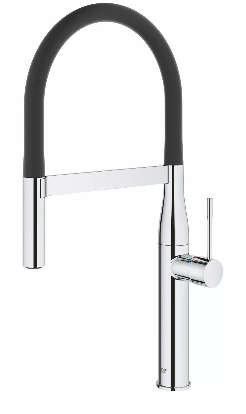 Baterie Bucatarie Grohe Essence Profi, Pipa Inalta Flexibila Pivotanta 360 Cu Andocare Magnetica, 2 Jeturi, Crom
