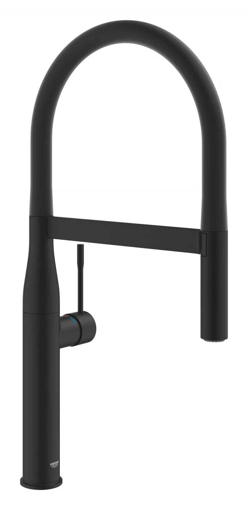 Baterie Bucatarie Grohe Essence Profi, Pipa Inalta Flexibila Pivotanta 360 Cu Andocare Magnetica, 2 Jeturi, Negru Mat