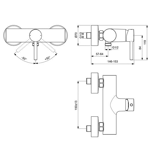 Baterie Dus Ideal Standard Ceraline Silk Black