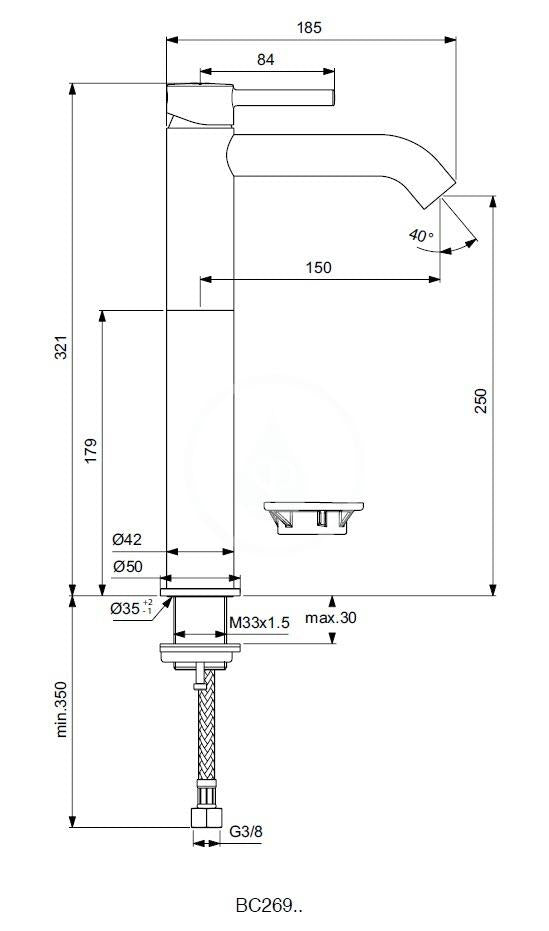 Baterie Ideal Standard Ceraline Pentru Lavoar Cu Pipa Inalta ,Tip Vessel , Fara Ventil ,Silk Black