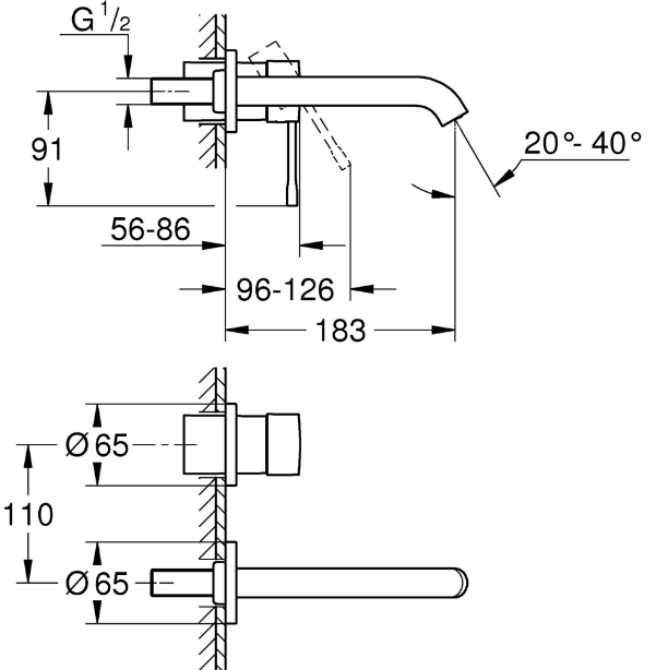 Ornament Baterie Lavoar Perete Grohe Essence, Pipa 183 Mm