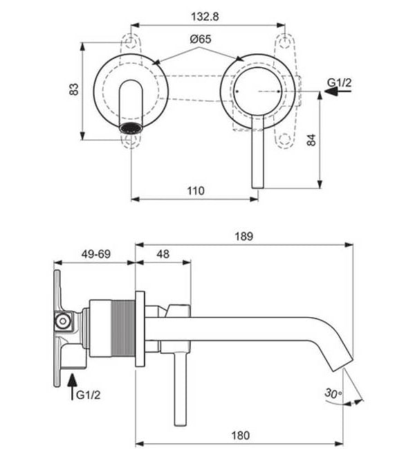 Ornament Baterie Ideal Standard Lavoar Perete Ceraline Silk Black, Pipa 18 Cm (Pentru A1313Nu)