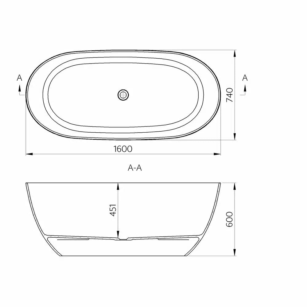 Cada Cast Marble Toronto 1600X740X600, Fara Preaplin, Cu Ventil Click-Clack Inclus