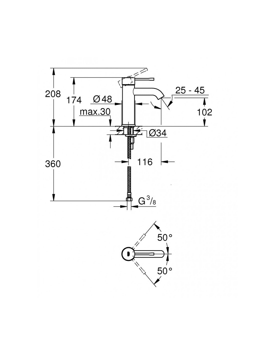 Baterie Grohe Lavoar Essence S-Size, Fara Ventil, Negru Mat