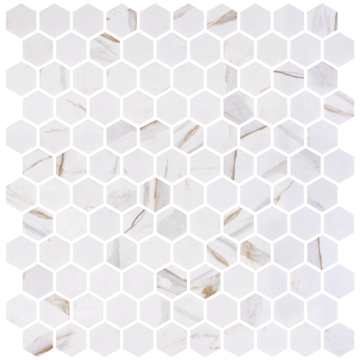 Mozaic Onix, Hex Ecostones Calcatta Gold Matte, Mat, Sticla, Aspect Marmura, 29x29cm
