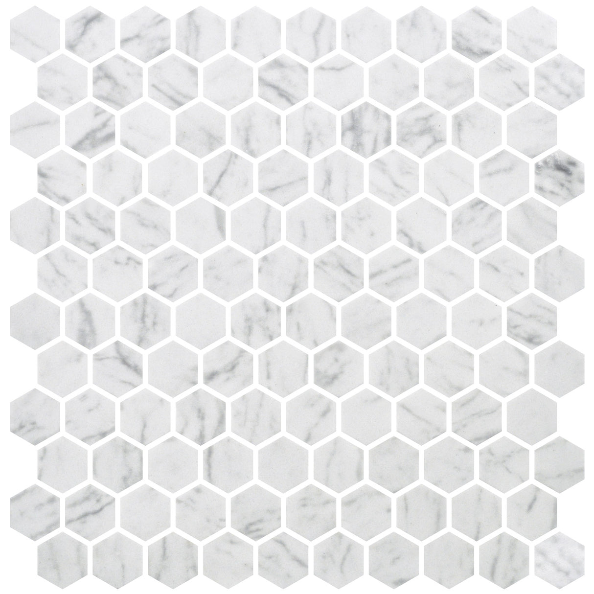 Mozaic Onix, Hex Ecostones Carrara Matte, Mat, Sticla, Aspect Marmura, 29x29cm