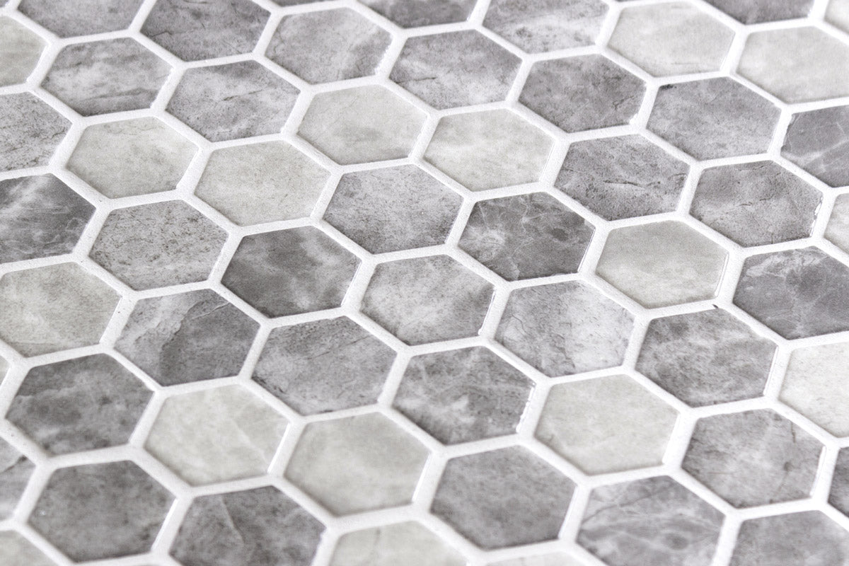 Mozaic Onix, Hex Ecostones Grey Silver Mix, Mat, Sticla, Aspect Marmura, 29x29cm