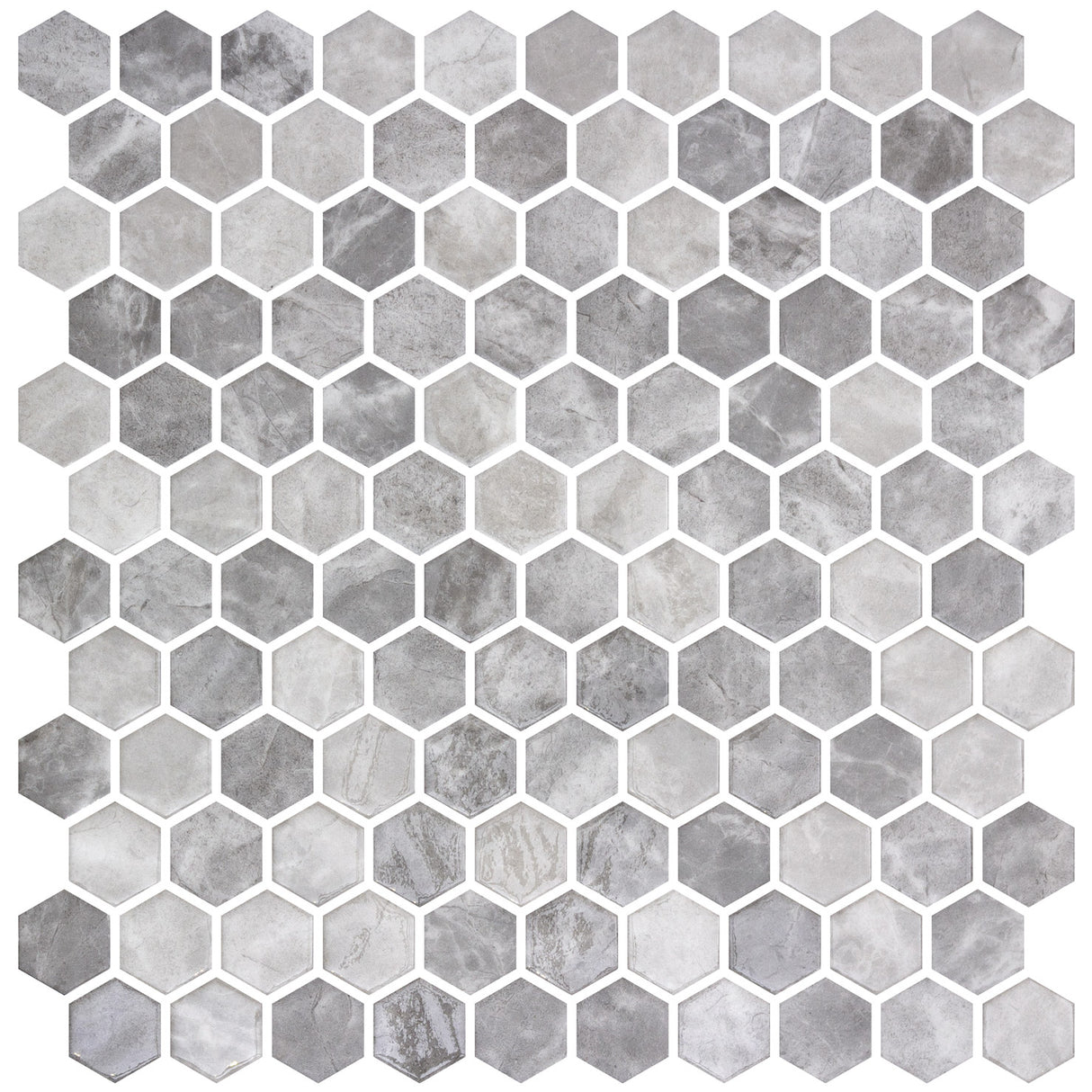 Mozaic Onix, Hex Ecostones Grey Silver Mix, Mat, Sticla, Aspect Marmura, 29x29cm