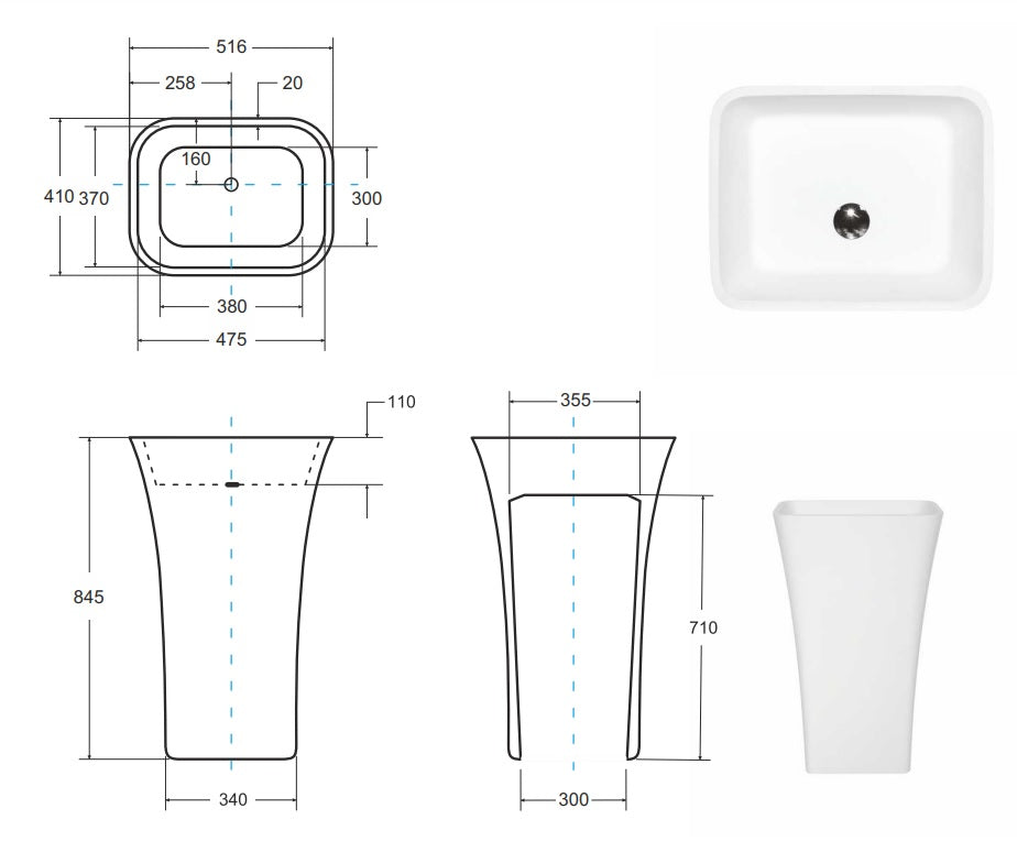 Lavoar Besco Freestanding Assos 40X50X85, White
