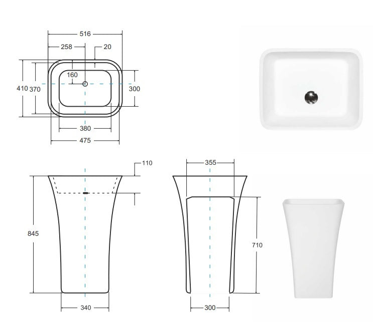 Lavoar Bescofreestanding Assos 40X50X85, Black&White