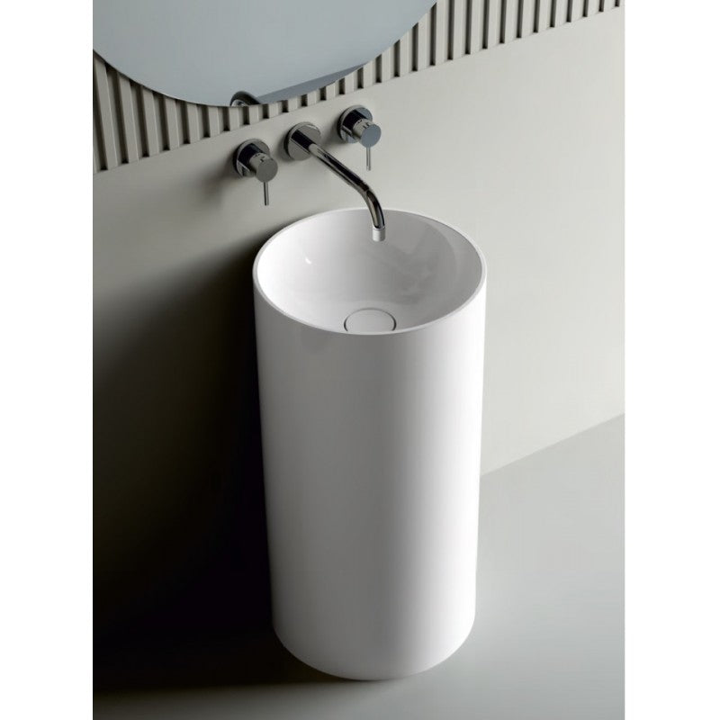 Lavoar Cast Marble Freestanding Doha Diam. 43.5 Cm, H. 85 Cm, Compozit Mineral, Alb Mat