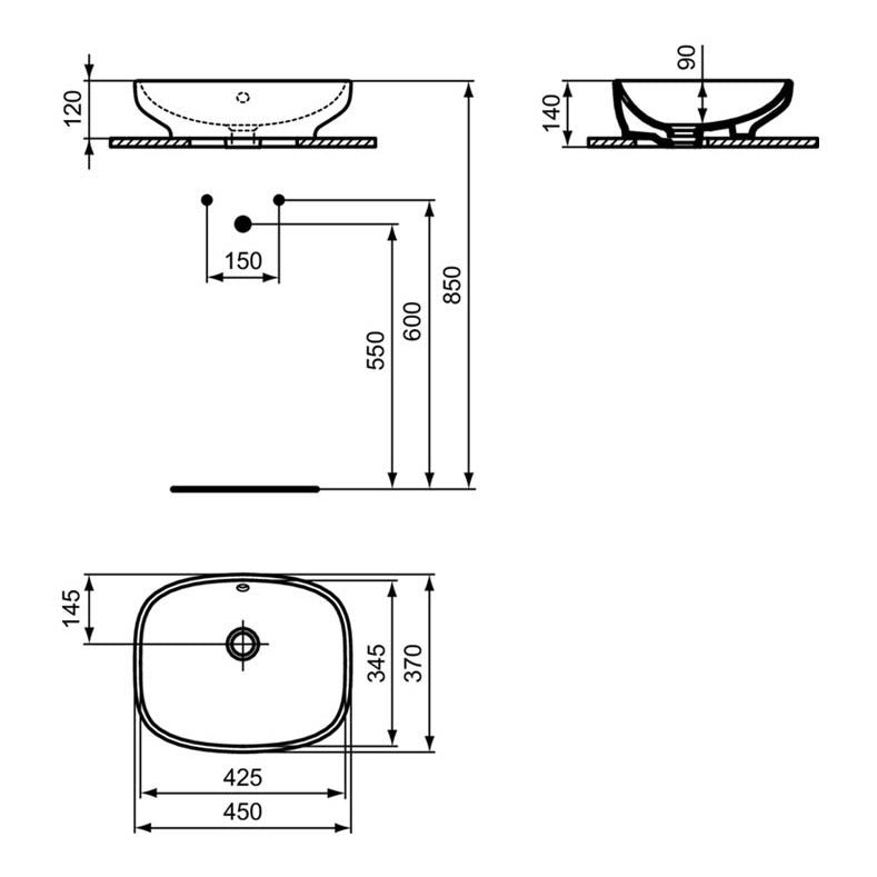 Lavoar Ideal Standard  I.Life B 45X37 Cm, Montaj Pe Blat, Cu Preplin, Fara Orificiu Baterie