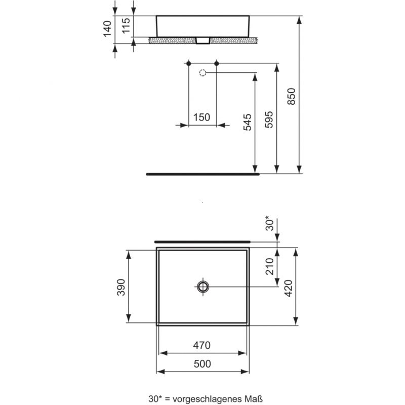 Lavoar Ideal Standard Strada 50X42 Fara Gaura Pentru Baterie, Fara Preaplin