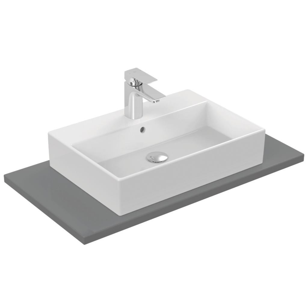 Lavoar Ideal Standard Strada 60X42 Cu Gaura Pentru Baterie Si Preaplin, Glazurat Pe Latura Din Spate, Montaj Pe Blat