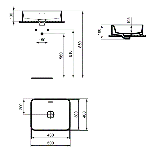 Lavoar Ideal Standard  50X40 Strada Ii Cu Montaj Pe Blat, Cu Preaplin