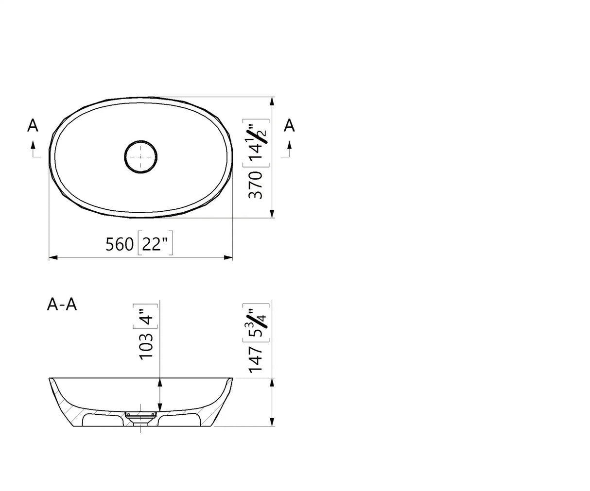 Lavoar Cast Marble Aruba Oval 56X37X14.7 Cm,Fara Preplin, Compozit Mineral, Alb