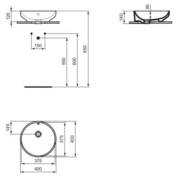 Lavoar Ideal Standard I.Life B Rotund 40 Cm, Montaj Pe Blat, Cu Preplin, Fara Orificiu Baterie