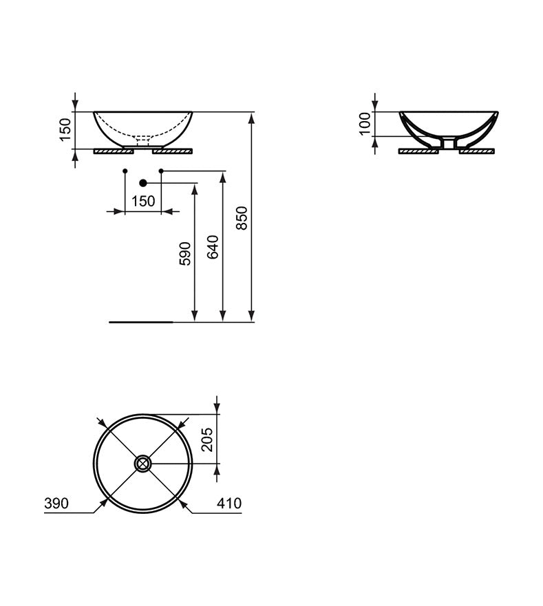 Lavoar Ideal Standard Strada Rotund Diam. 41 Cm, Fara Orificiu Baterie Si Fara Preaplin