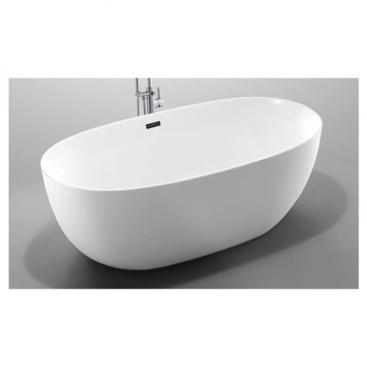 Cada freestanding WELLIS OVAL 186, dimensiuni 186x88.5x60.5 cm - 340 l, acril cu pereti dubli, grosime strat acrilic 4-5 mm, scurgere inferioara+preaplin+sifon