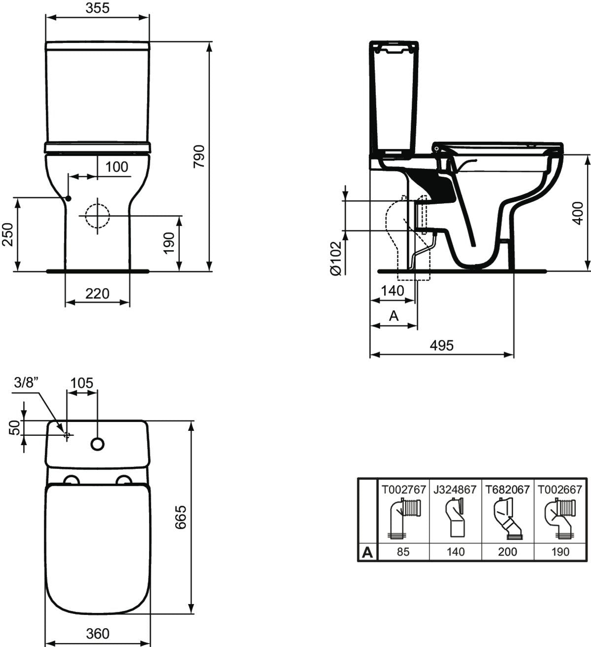 Rezervor Wc Ideal Standard  I.Life B, 3/6 L, Dubla Actionare, Alimentare Inferioara, Alb