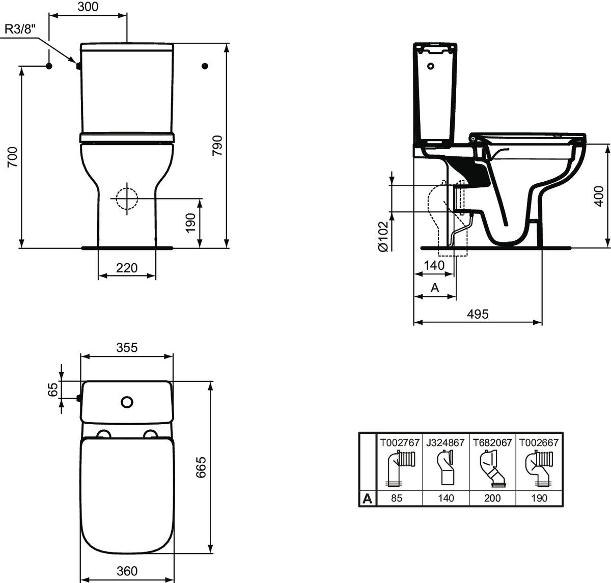 Rezervor Wc Ideal Standard  I.Life B, 3/6 L, Dubla Actionare, Alimentare Laterala, Alb