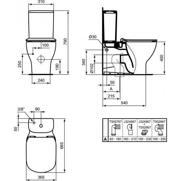 Rezervor Wc Ideal Standard Tesi, 3/6 L, Alimentare Inferioara, Silk Black Negru