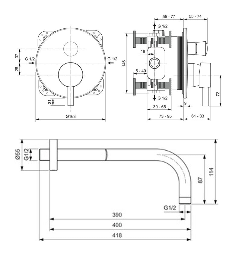 Sistem Dus Incastrat Ideal Standard Ceraline, 2 Iesiri Cu Diverter, Cap Dus Fix 200 Mm, Brat Dus 300 Mm, Para Dus Stick Metal, Furtun Dus 175 Cm, Negru Mat