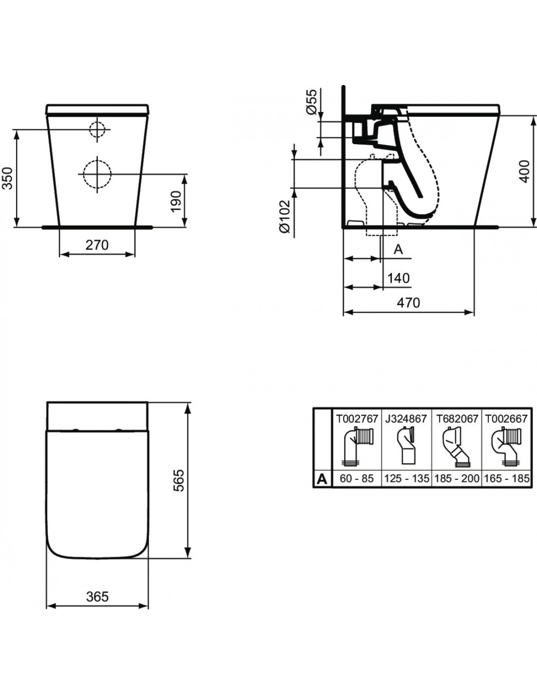 Vas Wc Ideal Standard Blend Cube Pe Pardoseala Btw Aquablade Pentru Rezervor Incastrat 56.5X36.5, Fixare Complet Ascunsa