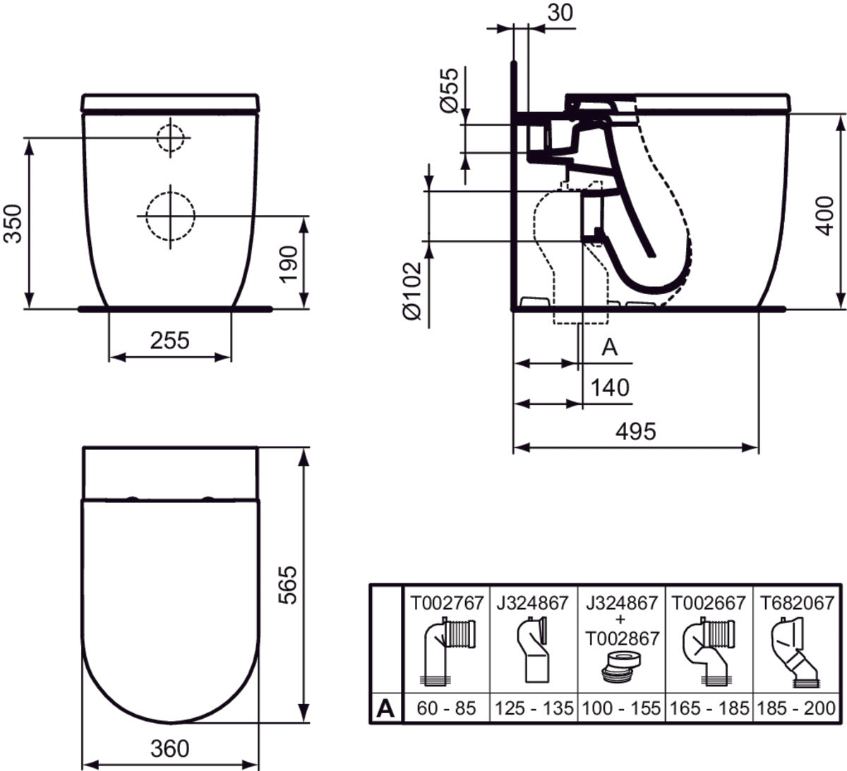 Vas Wc Ideal Standard Blend Curve Btw Aquablade Pentru Rezervor Incastrat 56.5X36, Fixare Complet Ascunsa