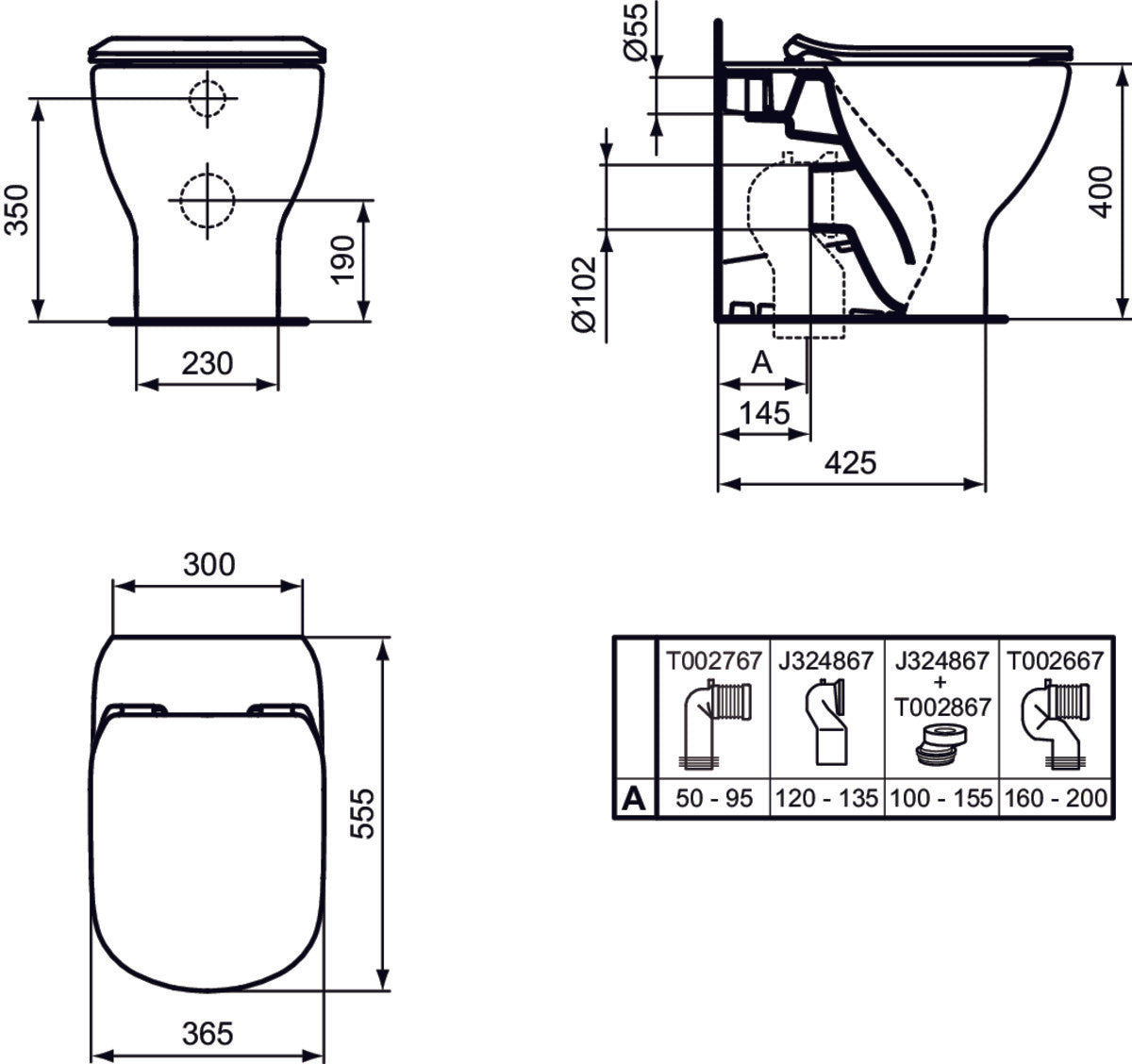 Vas Wc Ideal Standard Tesi Btw Aquablade Pentru Rezervor Incastrat, 55.5X36.5