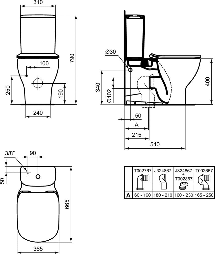 Vas Wc Ideal Standard Tesi Btw Aquablade, 66.5X36.5, Alb Mat