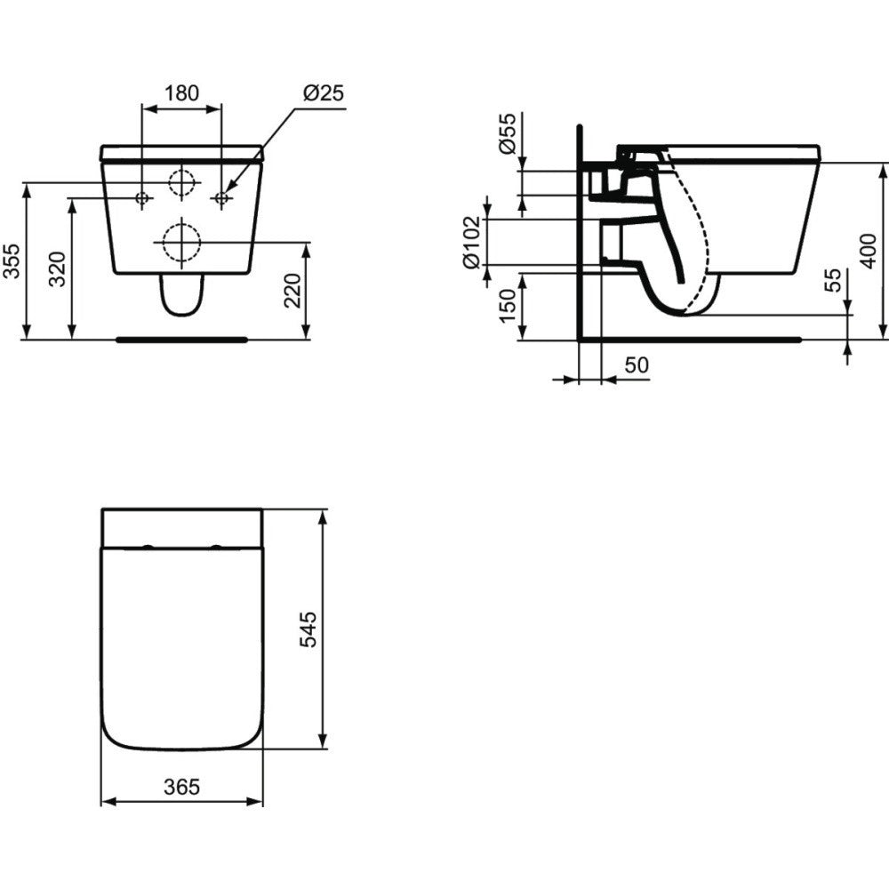 Vas Wc Ideal Standard Blend Cube Suspendat Aquablade 54.5X36.5, Fixare Complet Ascunsa