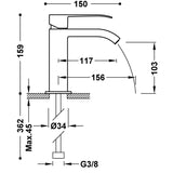 Baterie lavoar TRES Cuadro Auriu mat pe lavoar