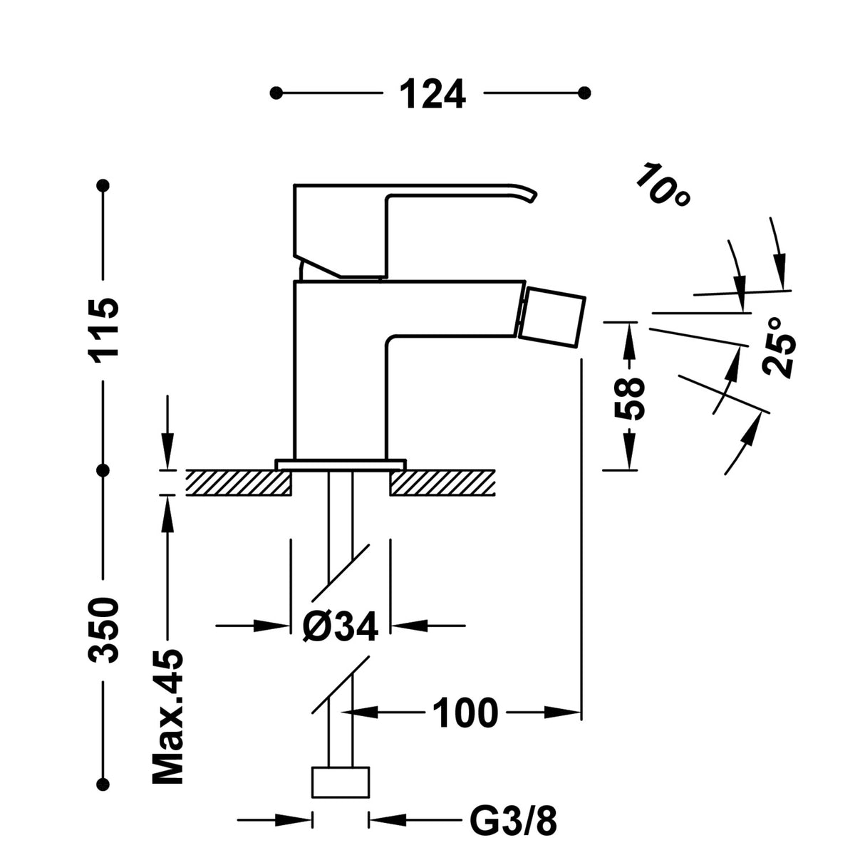 Baterie bideu TRES Cuadro, Crom lucios