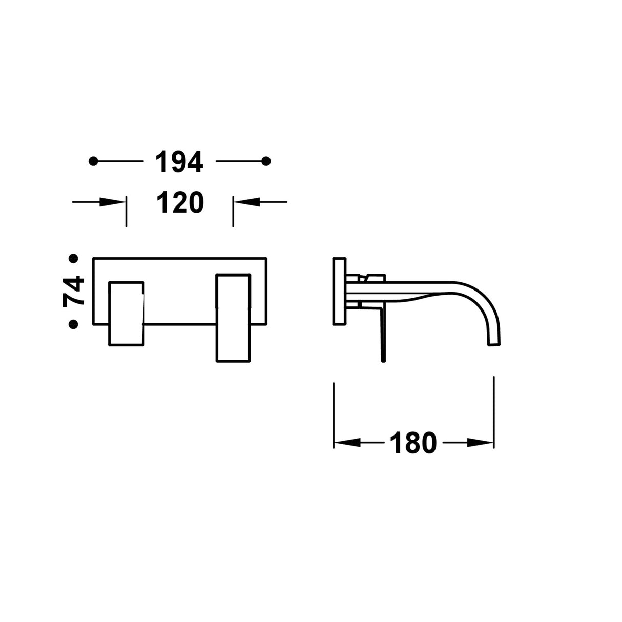 Baterie lavoar TRES Cuadro, Negru mat