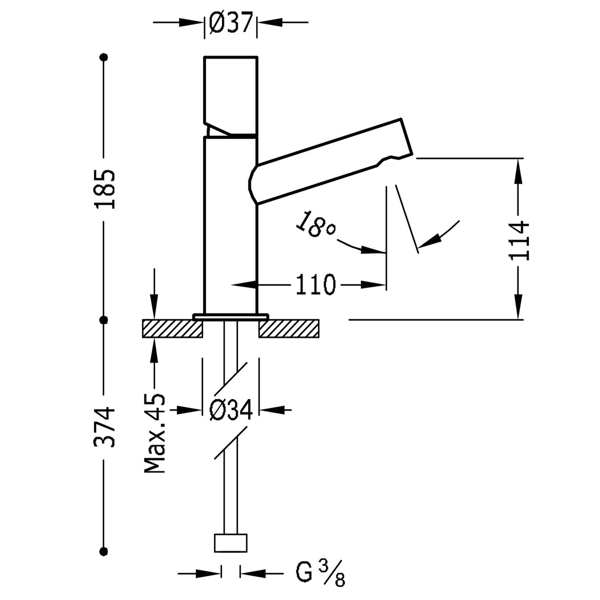 Baterie de lavoar cu scurgere automata, TRES Max, Crom lucios